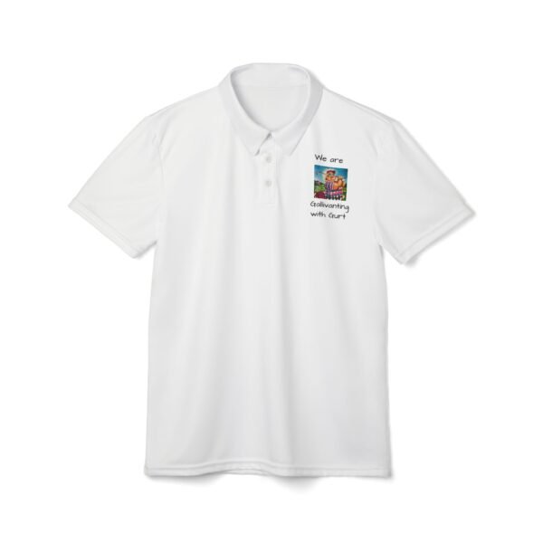 Gallivanting Gurt Goes Golfing Unisex Polo Shirt - Image & We are Gallivanting with Gurt on right