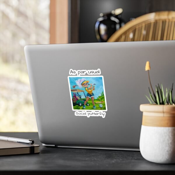 Whimsical Golfer Kiss-Cut Vinyl Decal - 'As Par Usual , Social Putterfly - Image 3