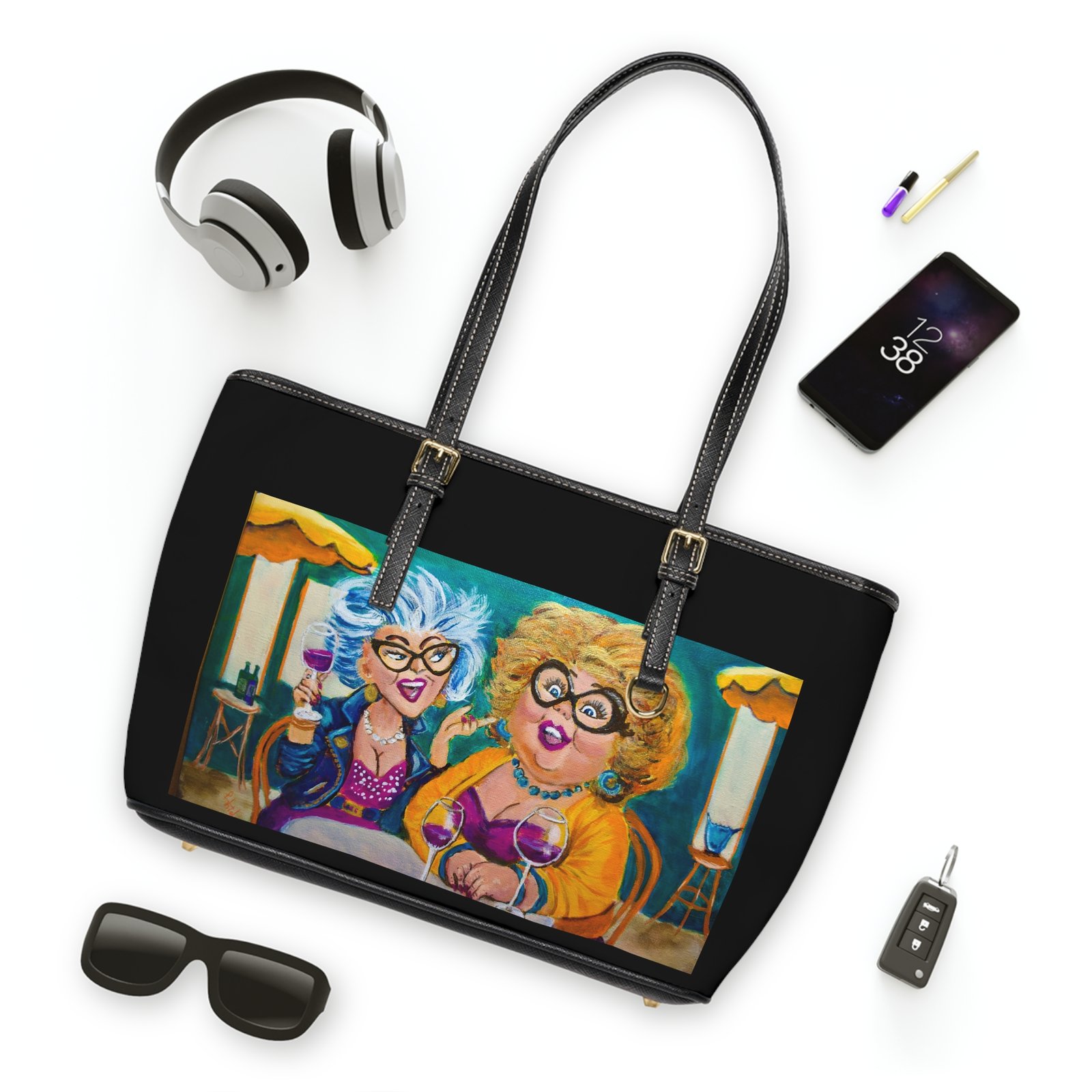Partners in Wine on Black Chic PU Leather Shoulder Bag - Parnters in Wine - Image 3