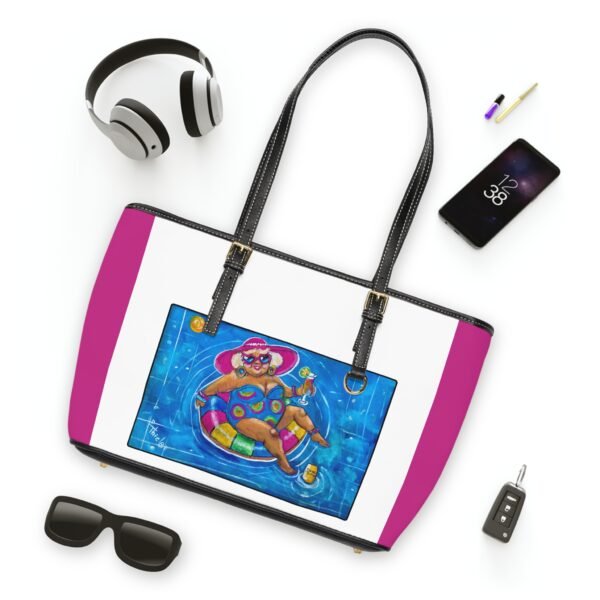 Chic PU Leather Shoulder Bag - Fun Summer Vibes with Gallivanting Gurt Pool Design - Image 3