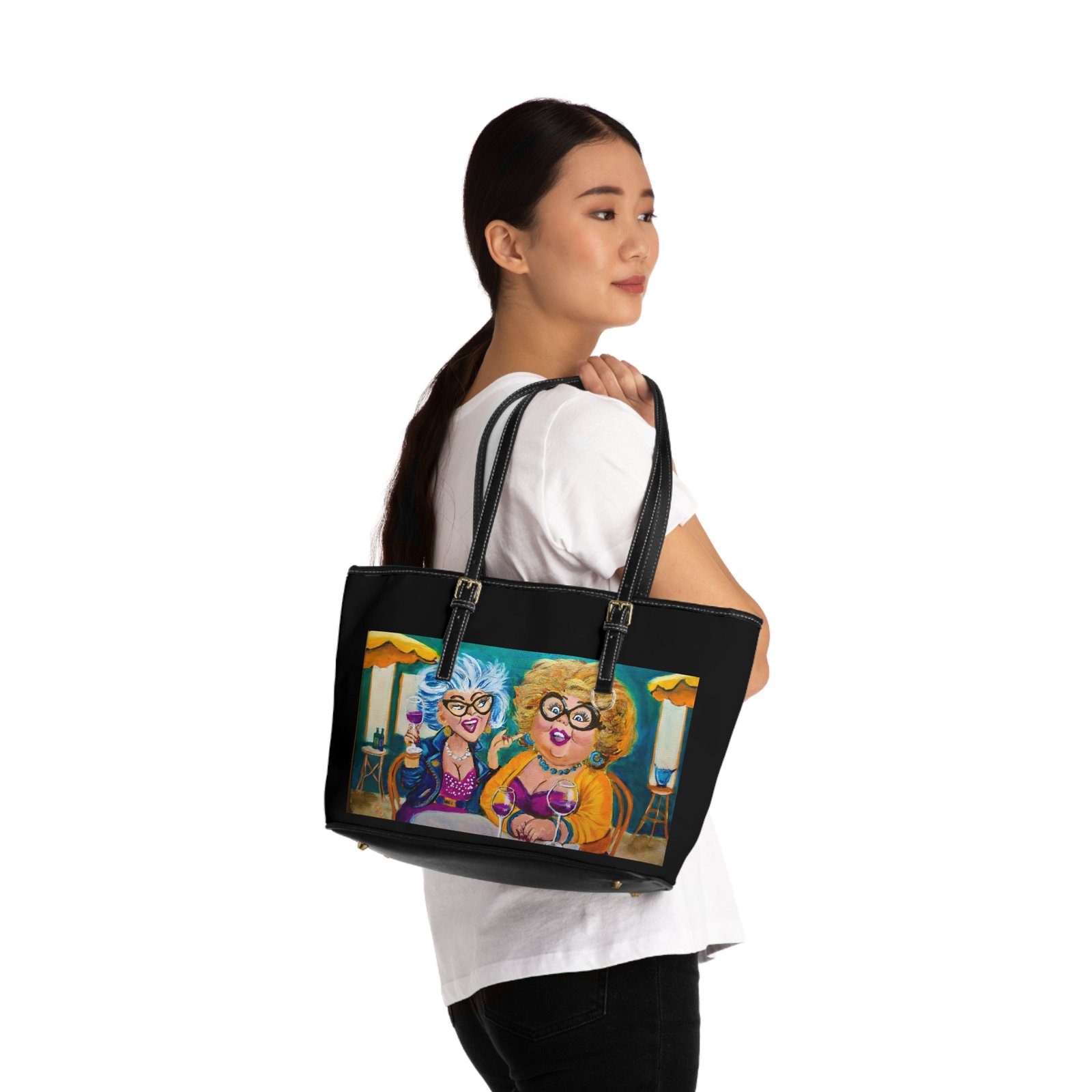 Partners in Wine on Black Chic PU Leather Shoulder Bag - Parnters in Wine - Image 4