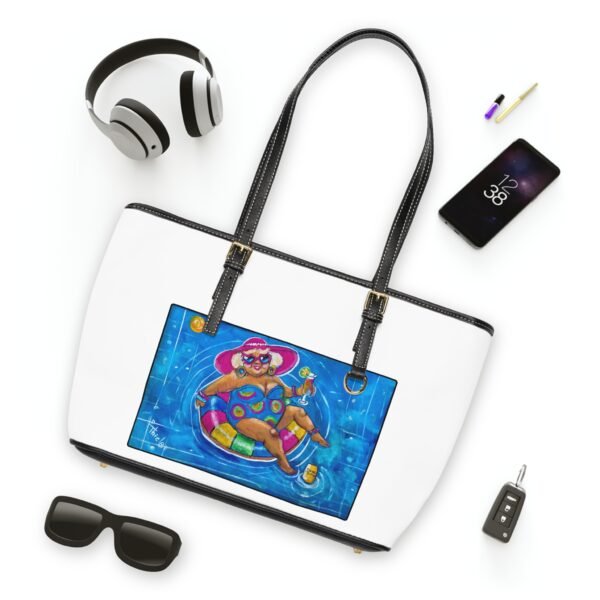 White Chic PU Leather Shoulder Bag - Fun Summer Vibes with Gallivanting Gurt Pool Design - Image 3