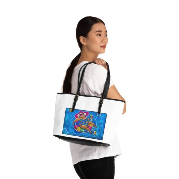 White Chic PU Leather Shoulder Bag - Fun Summer Vibes with Gallivanting Gurt Pool Design - Image 4
