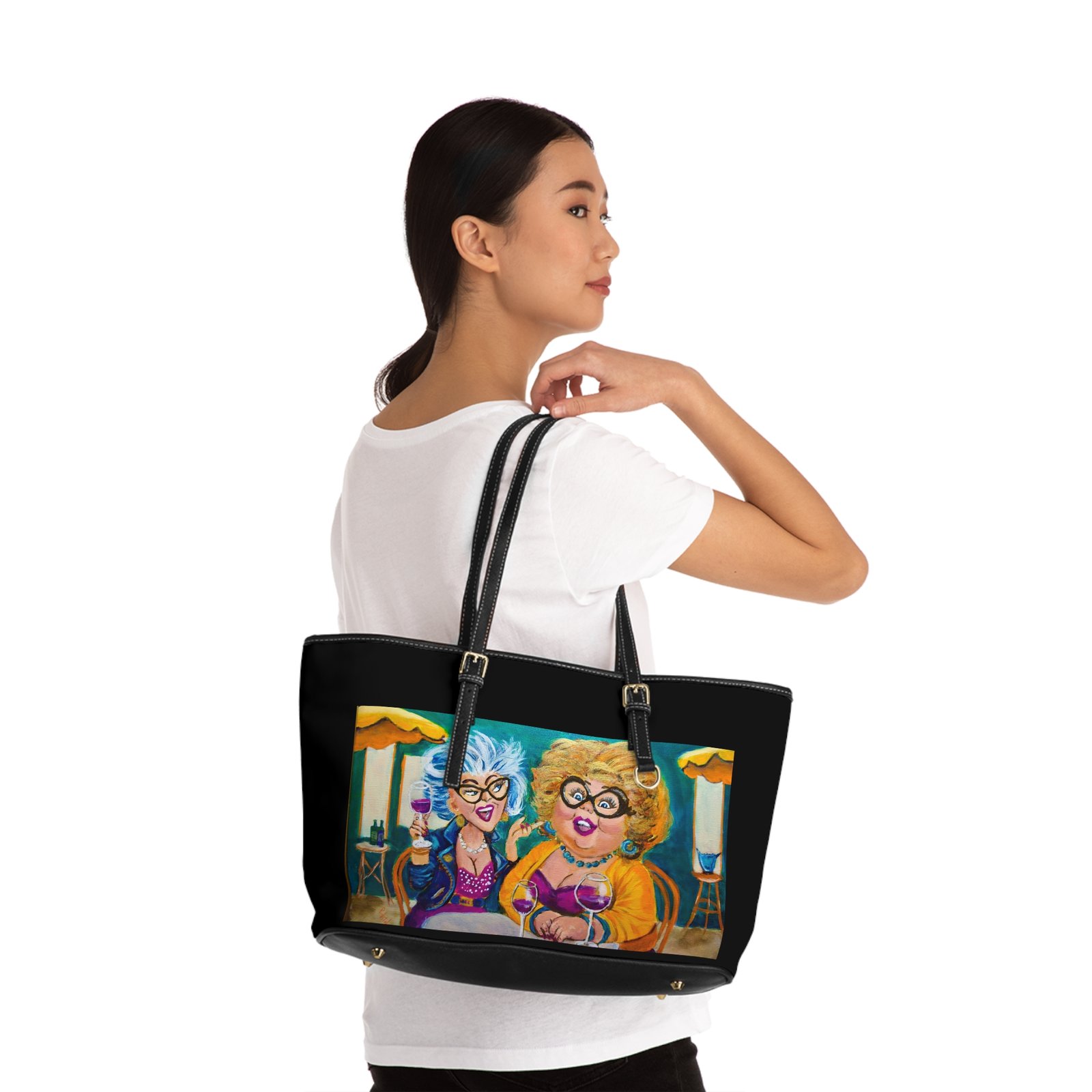 Partners in Wine on Black Chic PU Leather Shoulder Bag - Parnters in Wine - Image 2