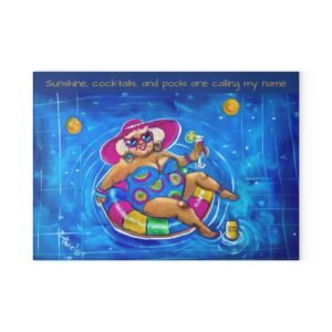 Fun Glass Cutting Board for Summer Sunshine, cocktails, and pools are calling my name - Perfect Gift for Friends, Kitchen Decor, Unique Cooking Gift, Wine Night Accessory