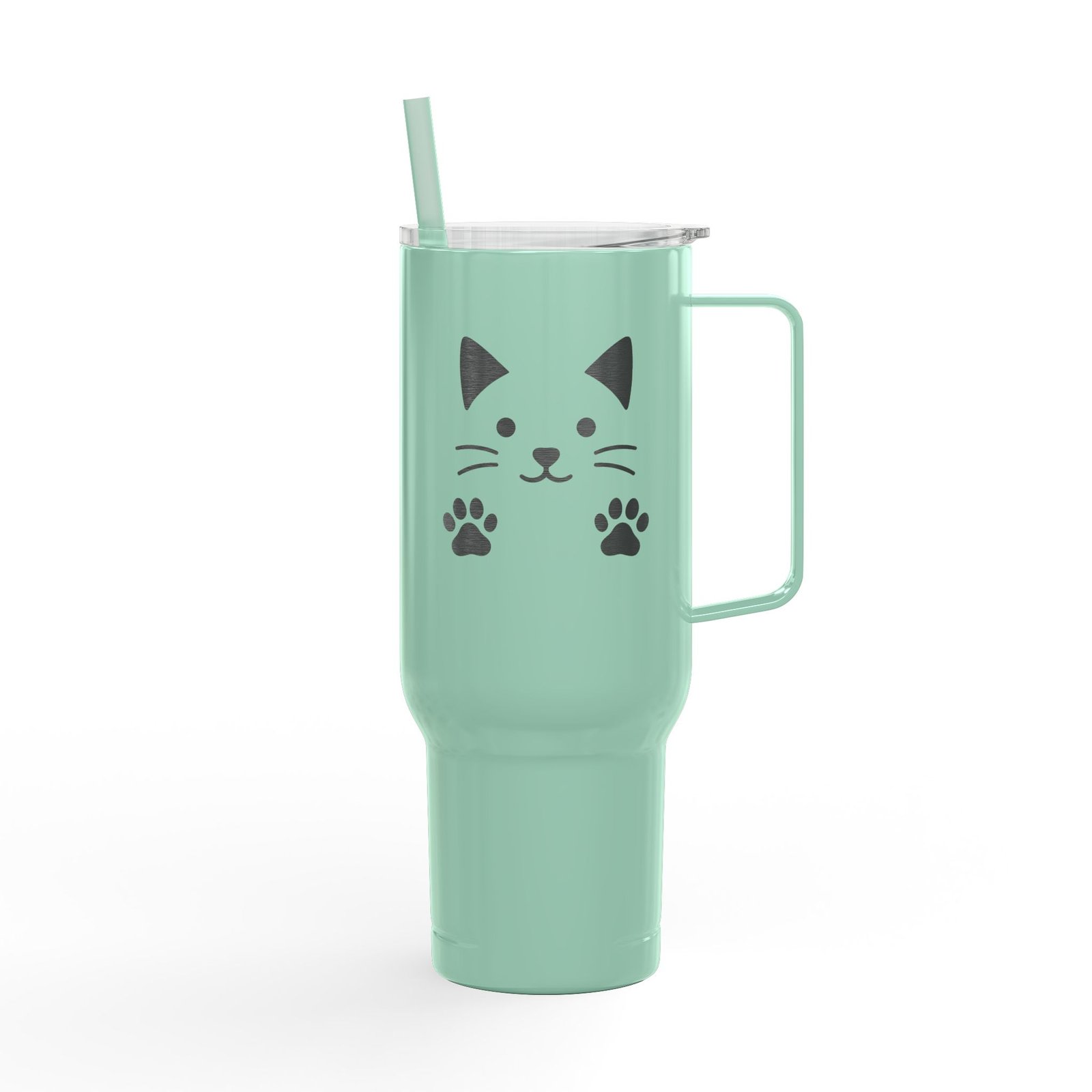 Tumbler Insulated with Lid - Cat Demands Engraved Design - Image 5