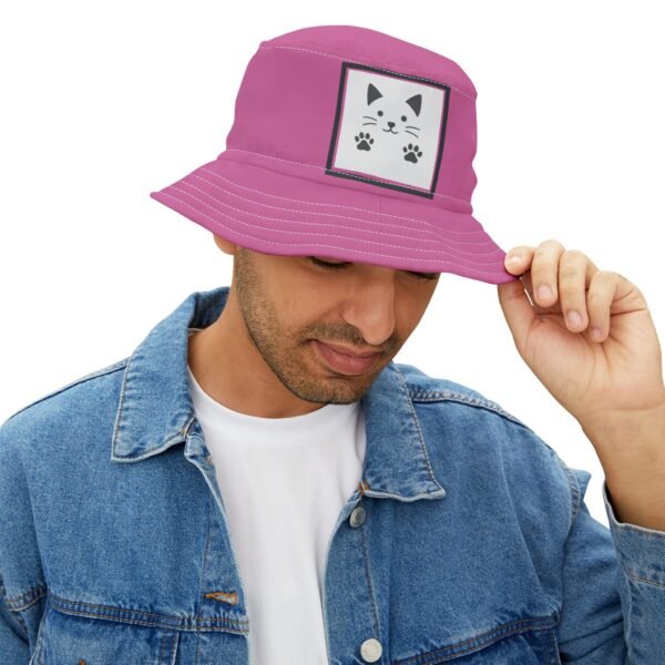 Pink  Cat  Colorful Retro Summer Bucket Hat - - Image 2