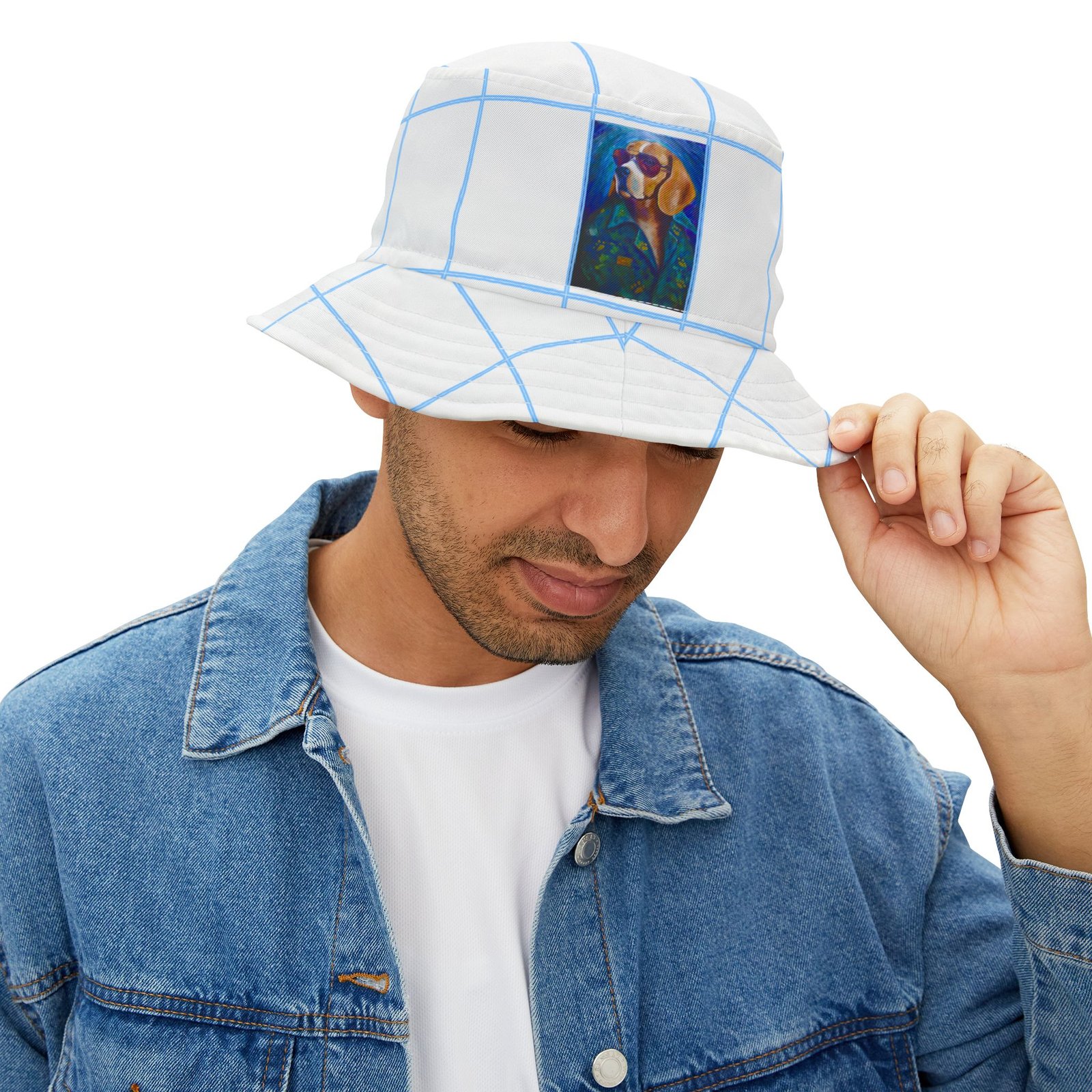 White and Blue The Leisure Hound Colorful Retro Summer Bucket Hat - - Image 2