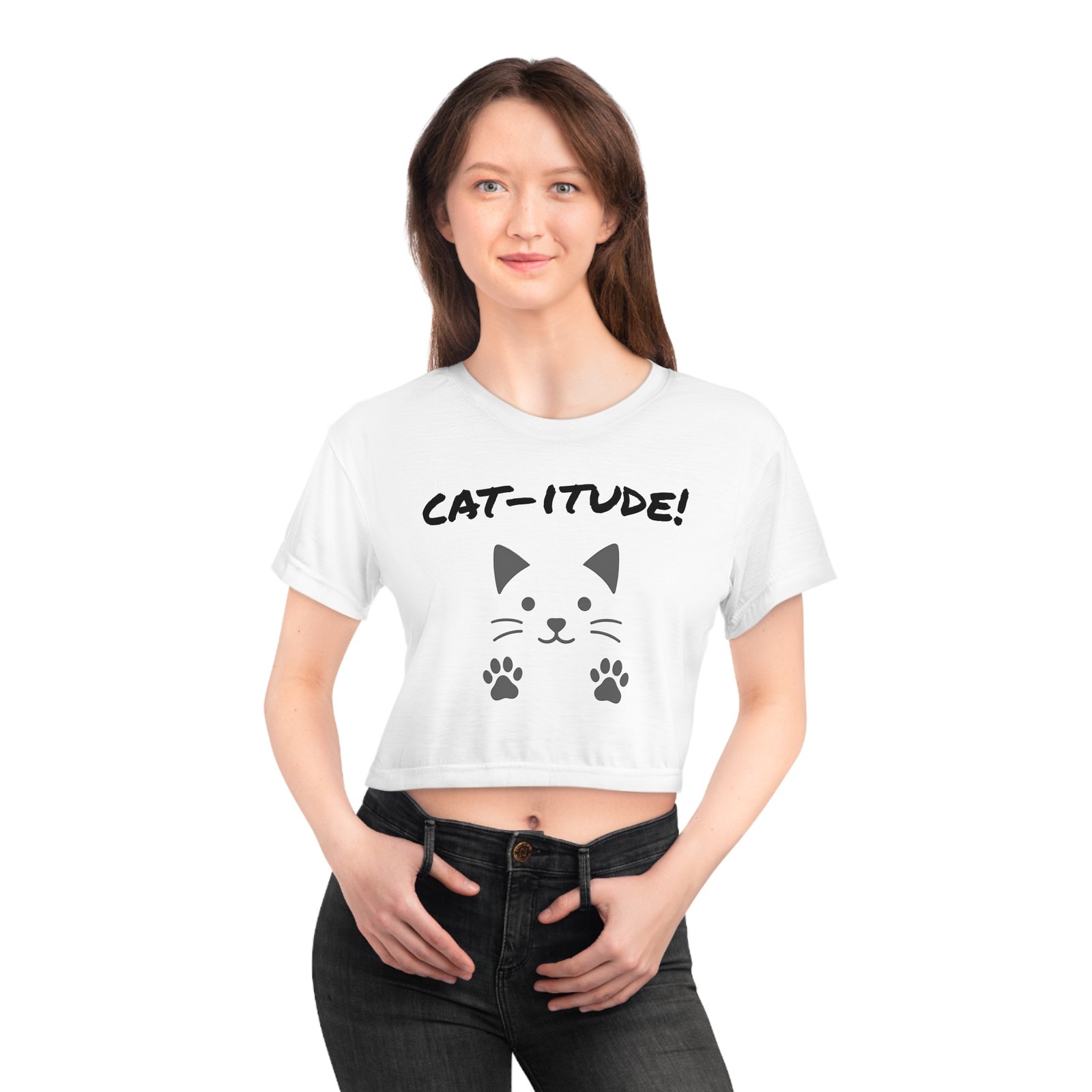 Crop Tee - Cat-itude Graphic T-Shirt - Image 3