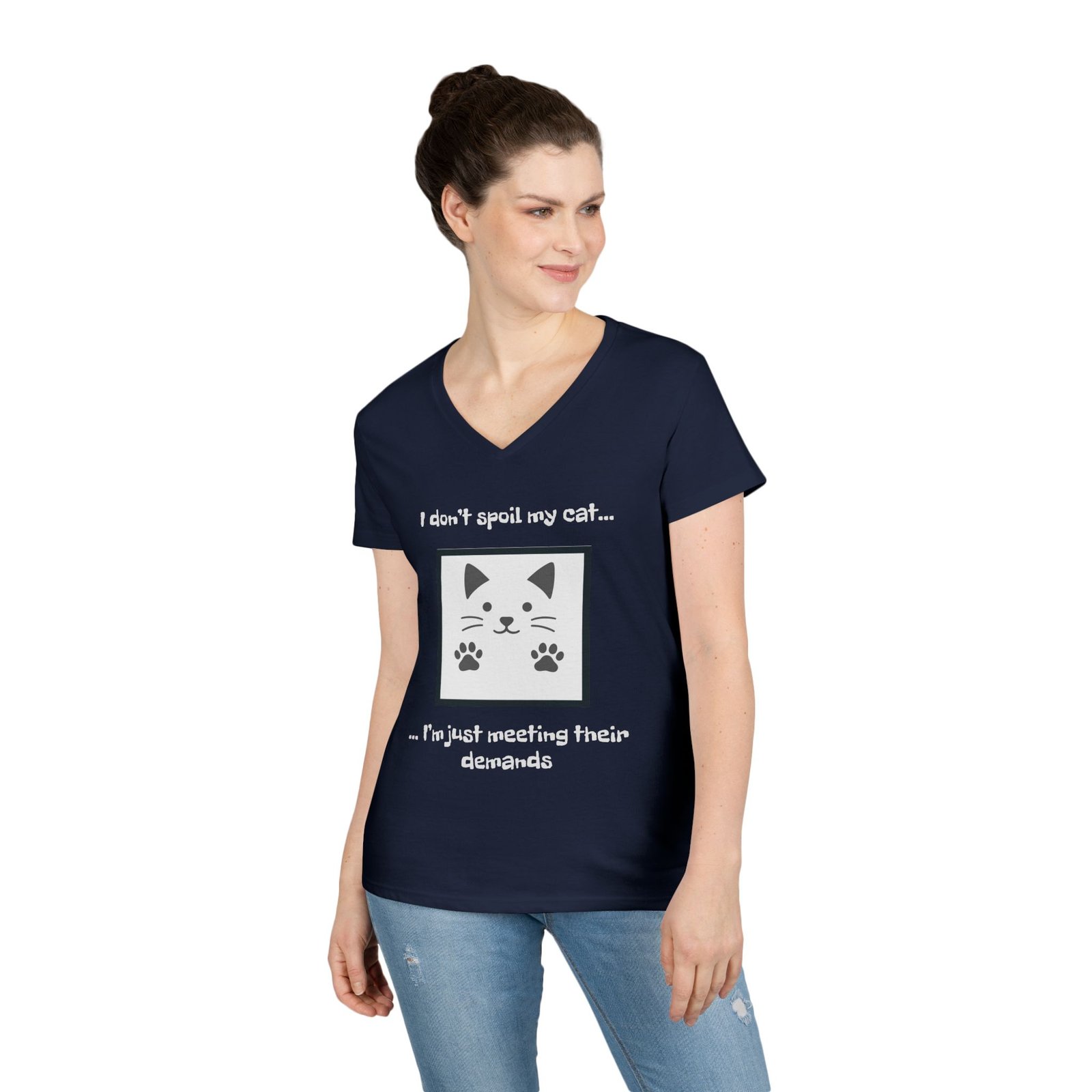 Cat Lover V-Neck T-Shirt - I don’t Spoil my Cat I am just meeting their demands - Image 24