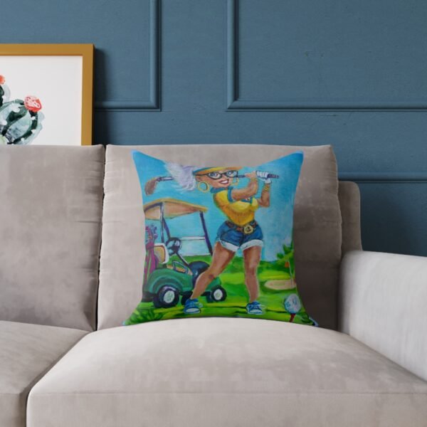 Golf-Themed Square Poly Canvas Pillow, Decorative Pillow for Golf Lovers, Fun Home Decor, Gift for Golf Enthusiasts, Bright Blue Golf Art - Image 3