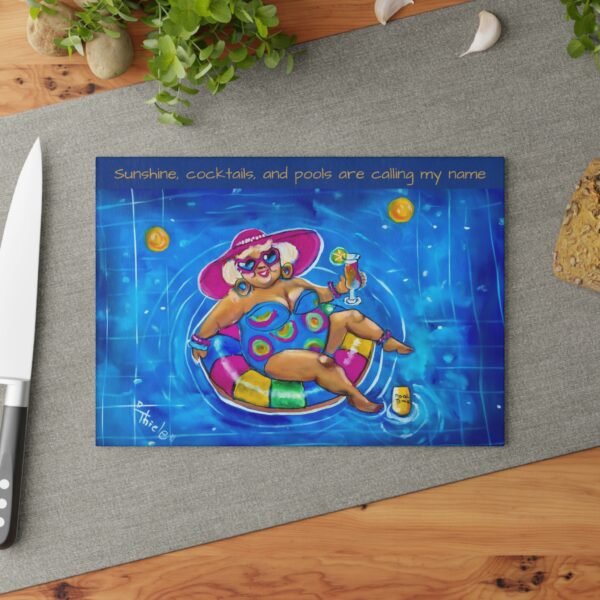 Fun Glass Cutting Board for Summer Sunshine, cocktails, and pools are calling my name - Perfect Gift for Friends, Kitchen Decor, Unique Cooking Gift, Wine Night Accessory - Image 3