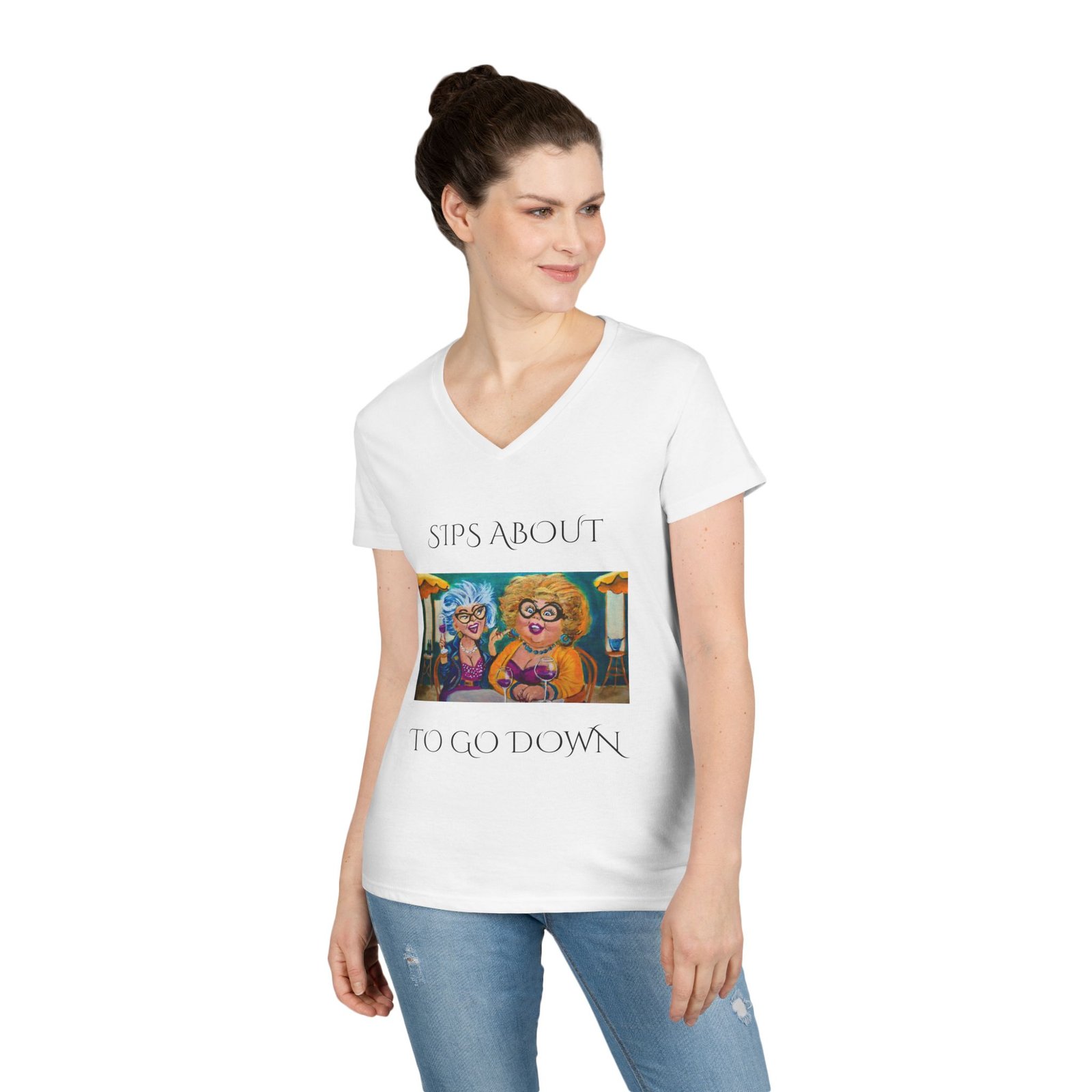 Funny Ladies' V-Neck T-Shirt - "Sips About to Go Down" - Image 3
