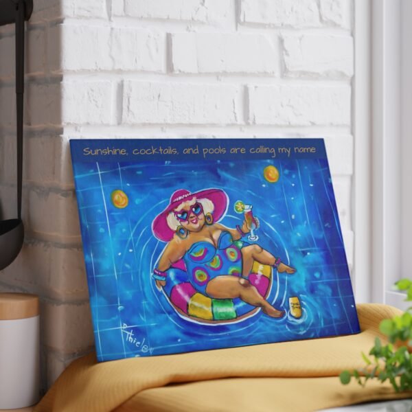 Fun Glass Cutting Board for Summer Sunshine, cocktails, and pools are calling my name - Perfect Gift for Friends, Kitchen Decor, Unique Cooking Gift, Wine Night Accessory - Image 4