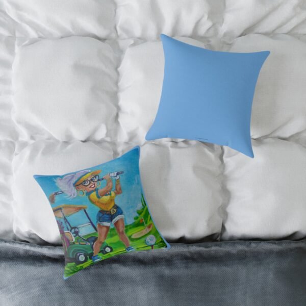 Golf-Themed Square Poly Canvas Pillow, Decorative Pillow for Golf Lovers, Fun Home Decor, Gift for Golf Enthusiasts, Bright Blue Golf Art - Image 4