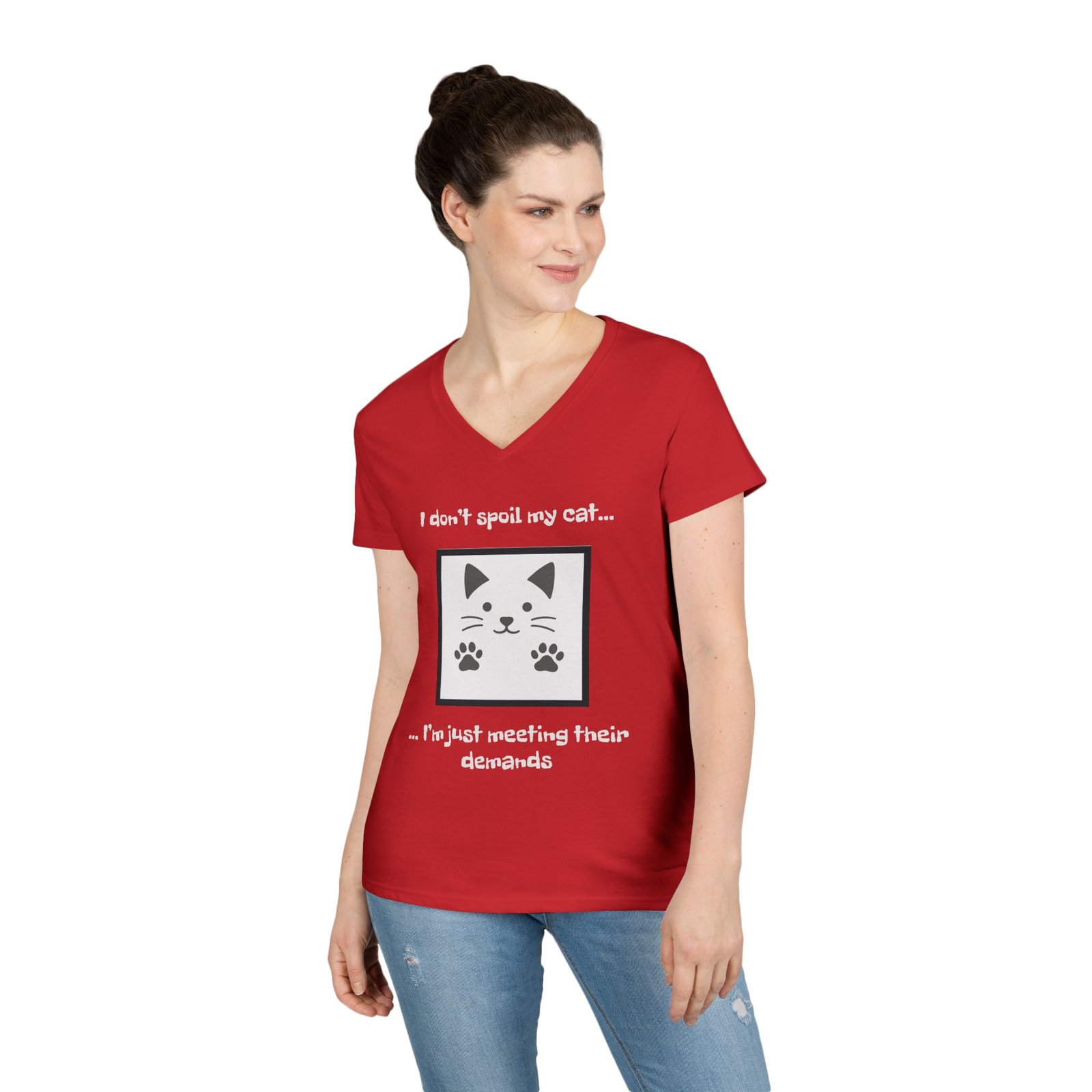 Cat Lover V-Neck T-Shirt - I don’t Spoil my Cat I am just meeting their demands - Image 39