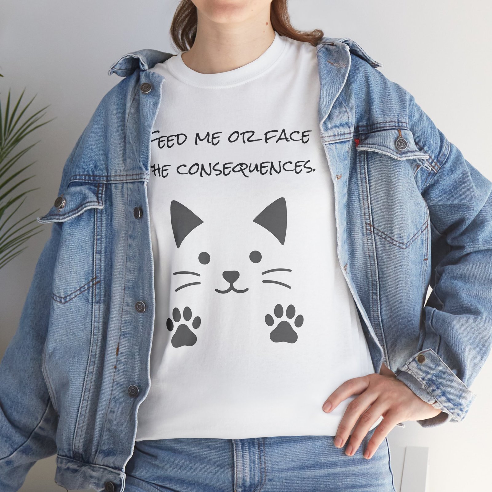 Cat Face Unisex Tee - Feed Me or Face the Consequences - Image 5
