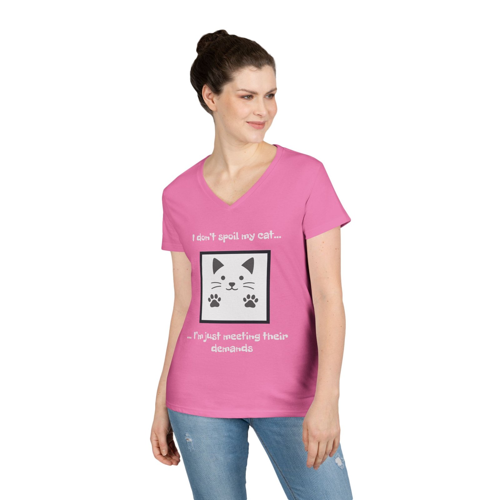 Cat Lover V-Neck T-Shirt - I don’t Spoil my Cat I am just meeting their demands - Image 33