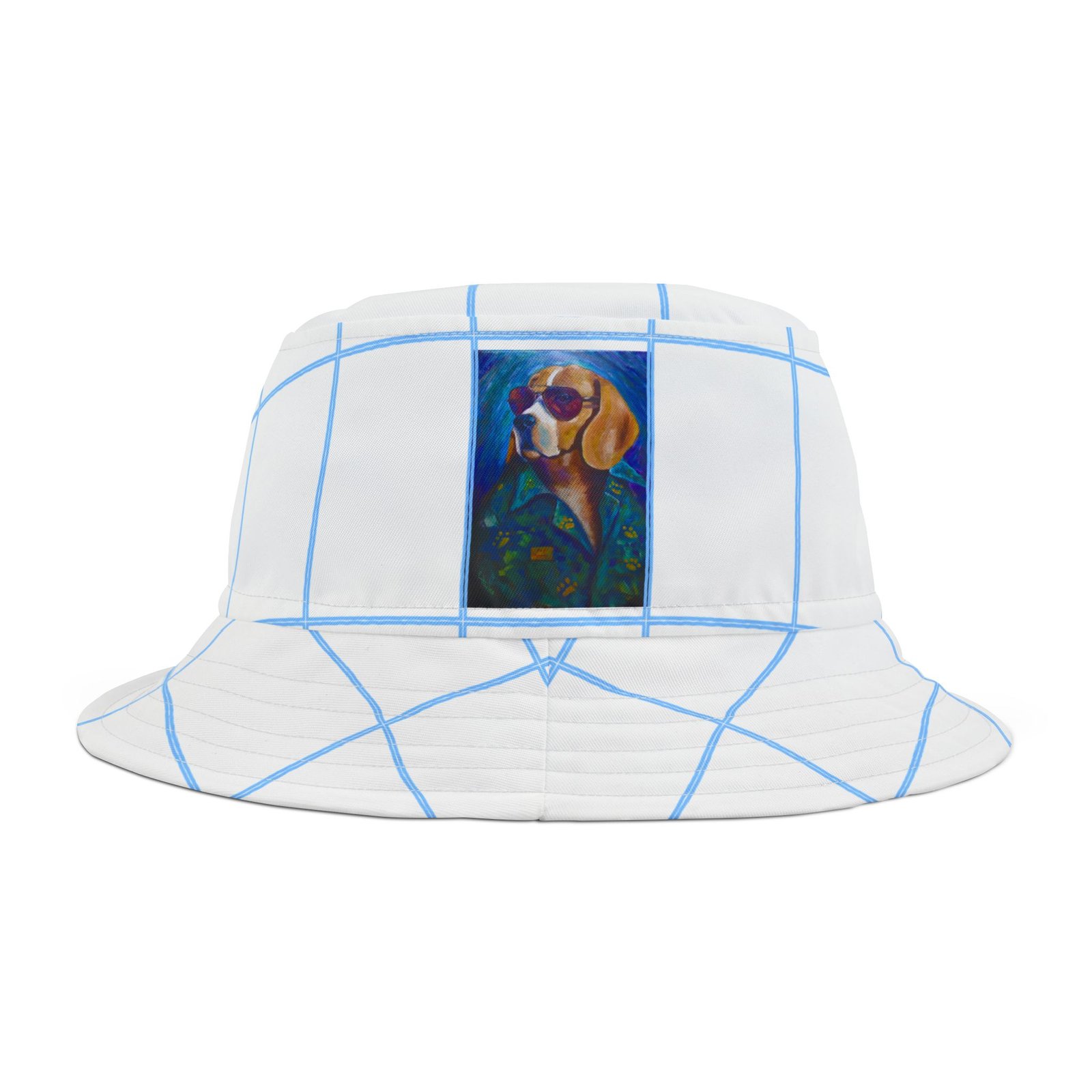 White and Blue The Leisure Hound Colorful Retro Summer Bucket Hat -