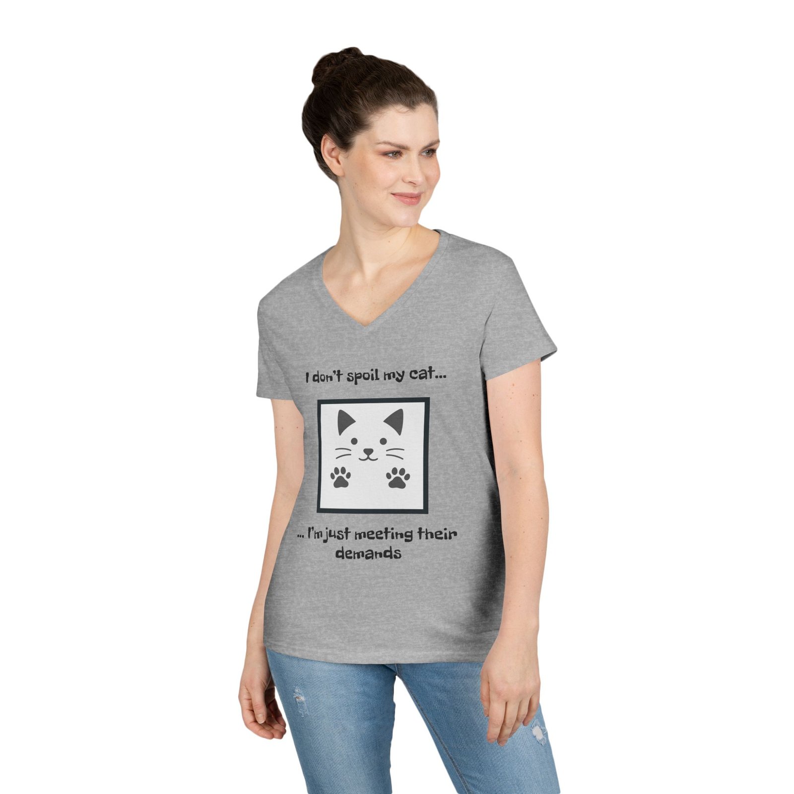 Cat Lover V-Neck T-Shirt - I don’t Spoil my Cat I am just meeting their demands - Image 12