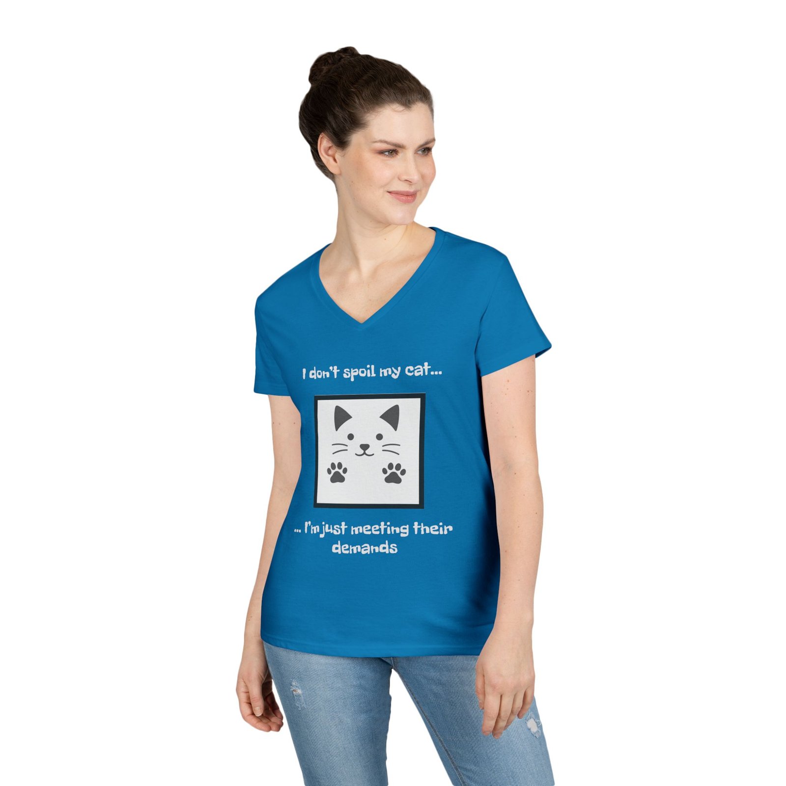 Cat Lover V-Neck T-Shirt - I don’t Spoil my Cat I am just meeting their demands - Image 18