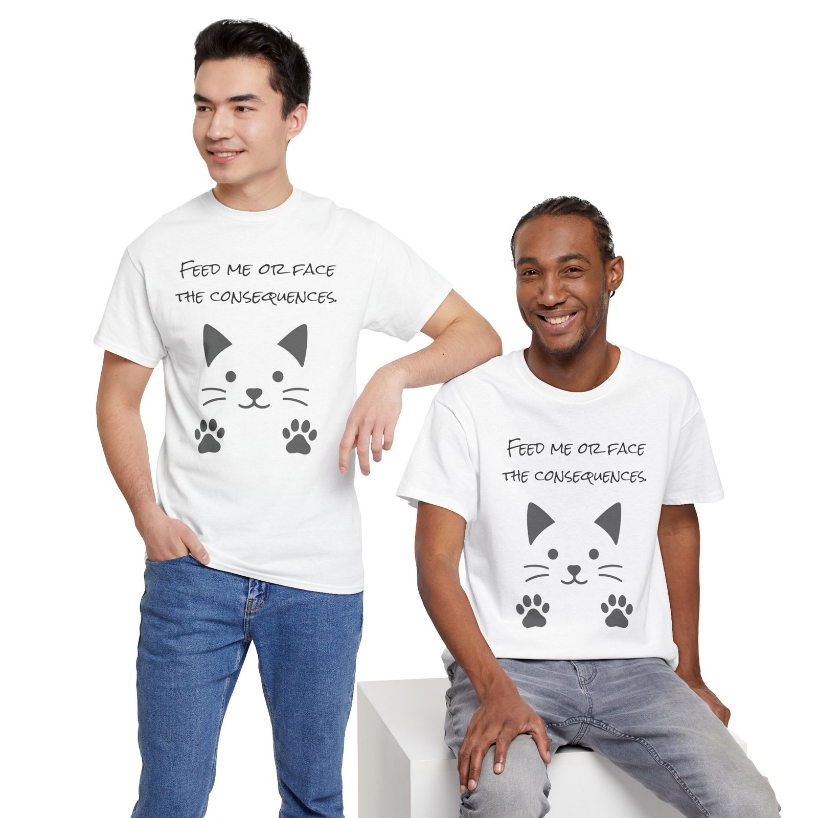 Cat Face Unisex Tee - Feed Me or Face the Consequences - Image 2