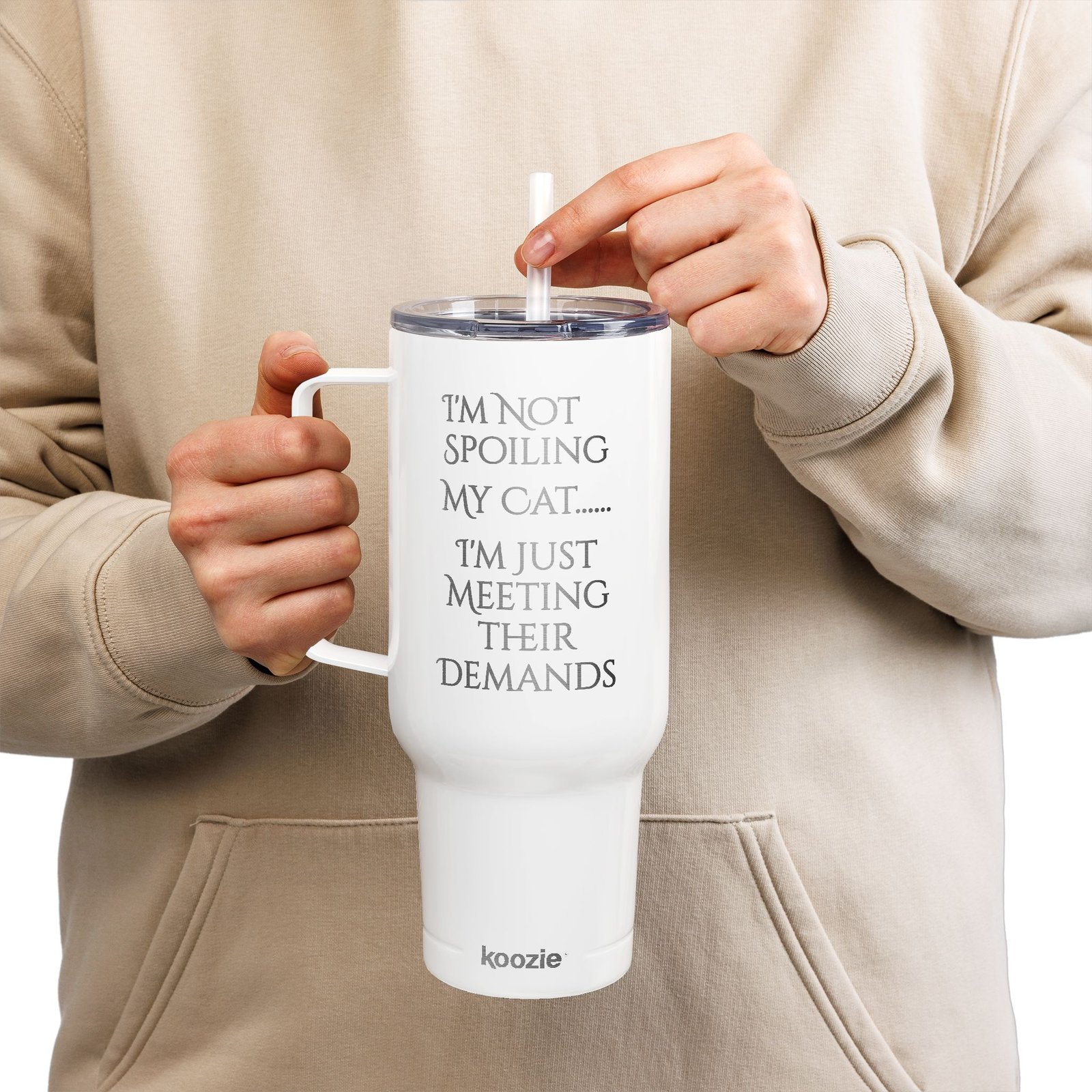 Tumbler Insulated with Lid - Cat Demands Engraved Design - Image 3