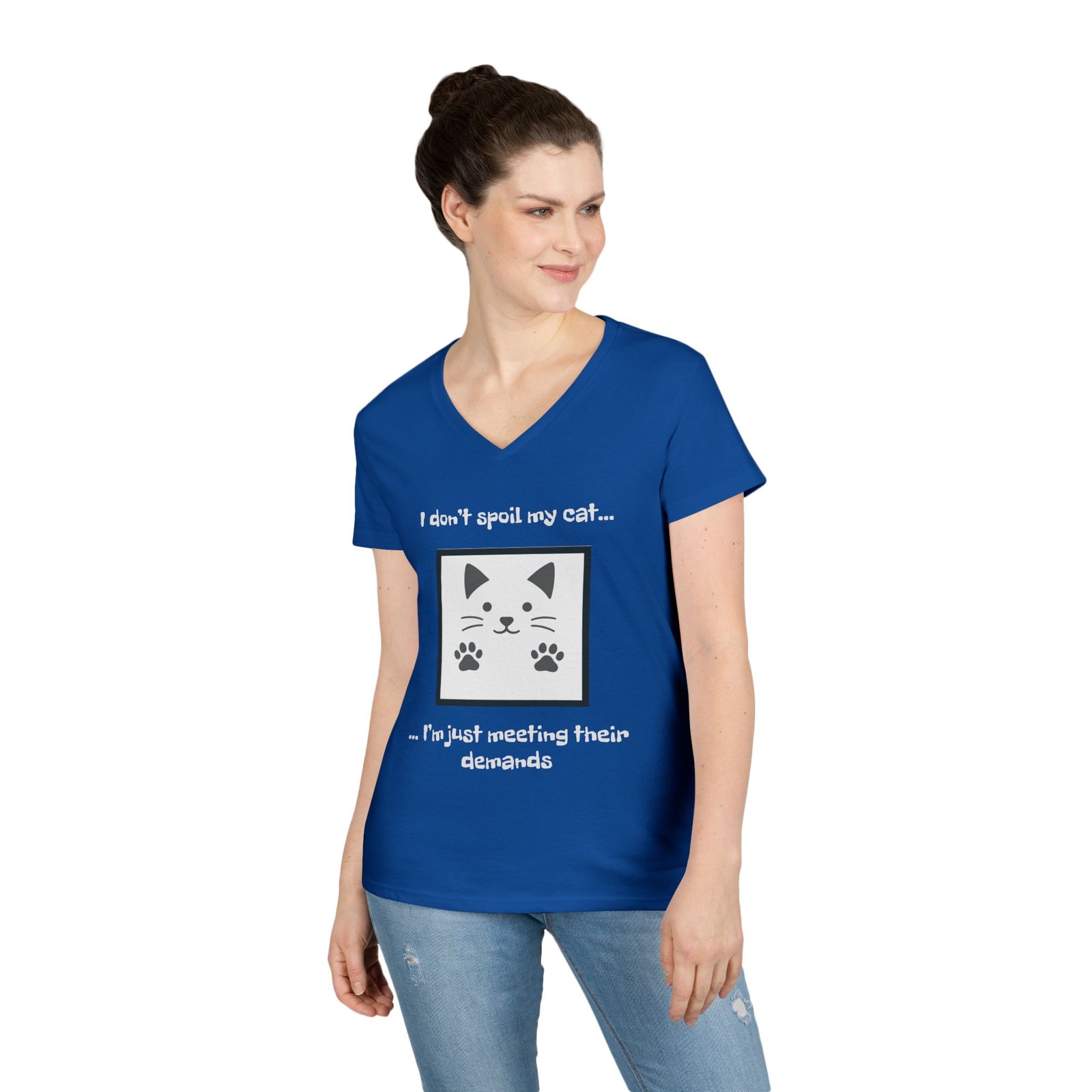 Cat Lover V-Neck T-Shirt - I don’t Spoil my Cat I am just meeting their demands - Image 21