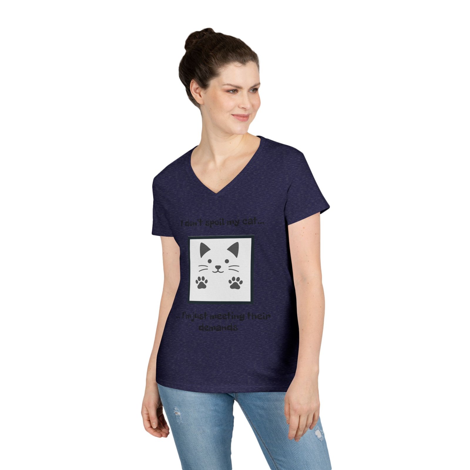Cat Lover V-Neck T-Shirt - I don’t Spoil my Cat I am just meeting their demands - Image 27