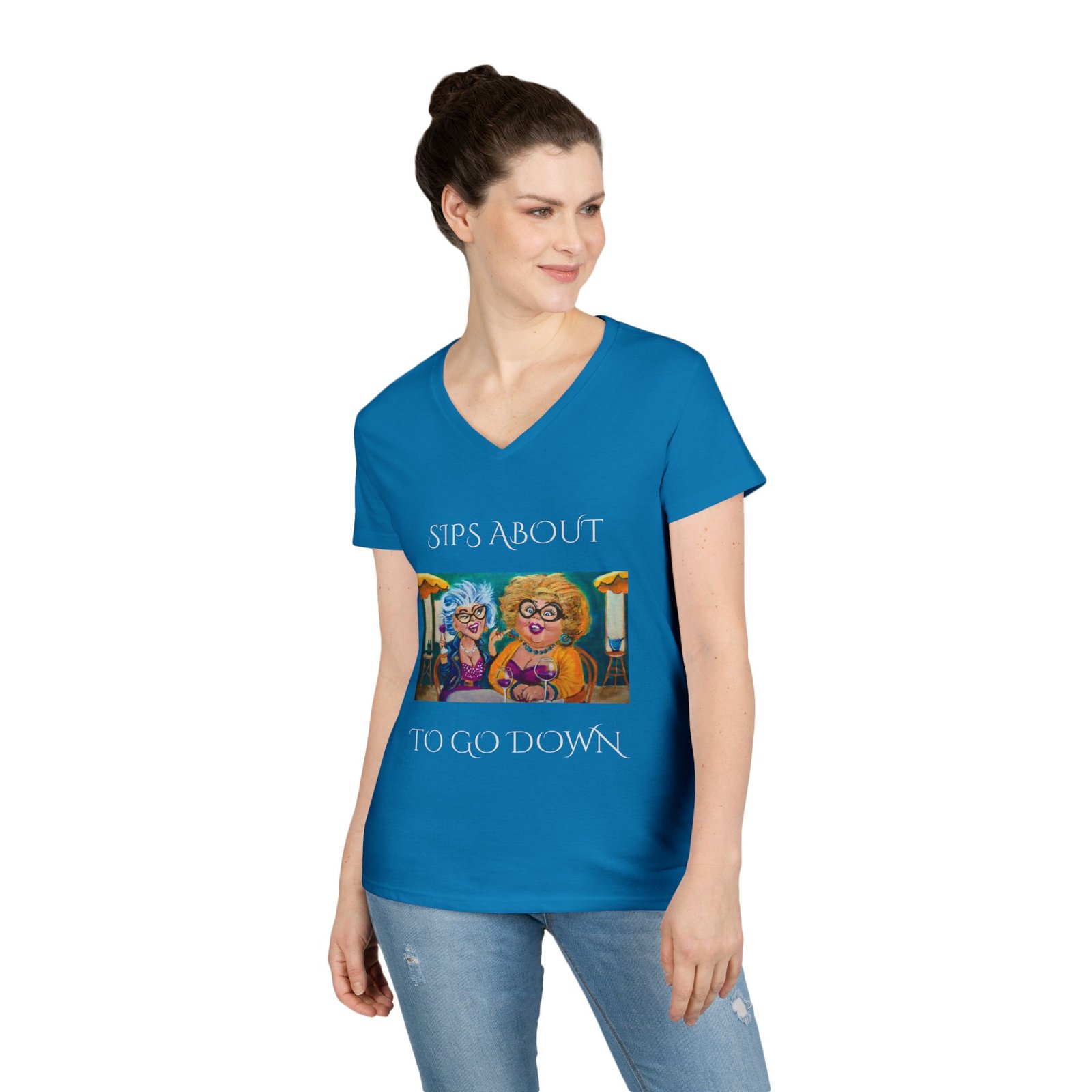 Funny Ladies' V-Neck T-Shirt - "Sips About to Go Down" - Image 6
