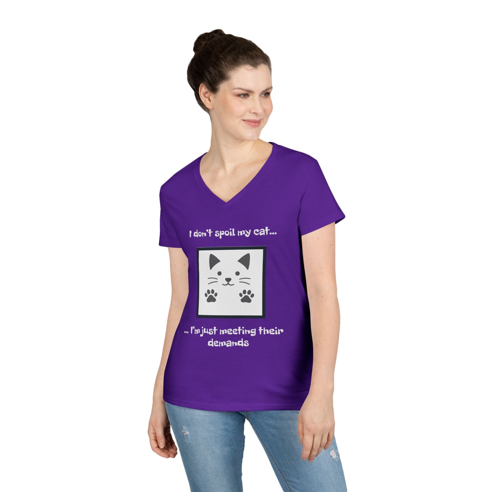 Cat Lover V-Neck T-Shirt - I don’t Spoil my Cat I am just meeting their demands - Image 30