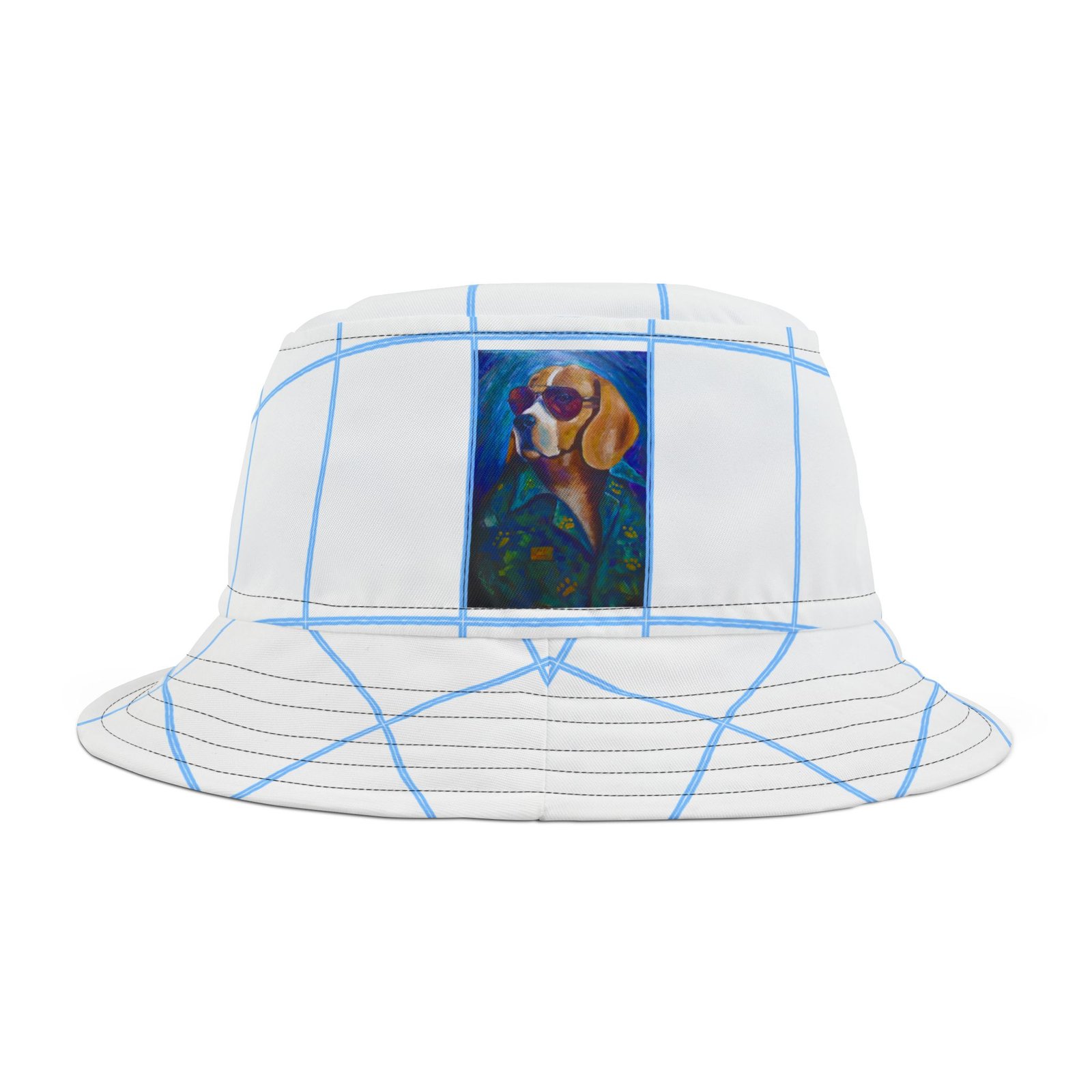 White and Blue The Leisure Hound Colorful Retro Summer Bucket Hat - - Image 4