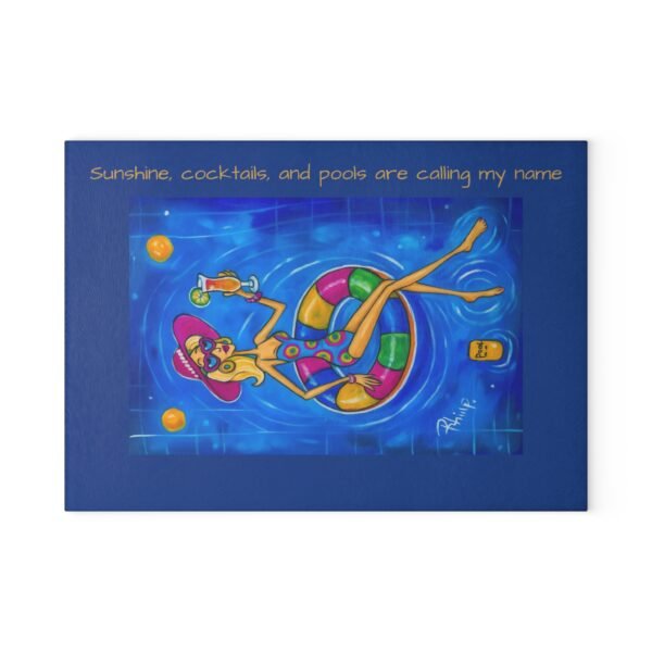 Copy of Fun Glass Cutting Board for Summer Sunshine, cocktails, and pools are calling my name - Perfect Gift for Friends, Kitchen Decor, Unique Cooking Gift, Wine Night Accessory - Image 2