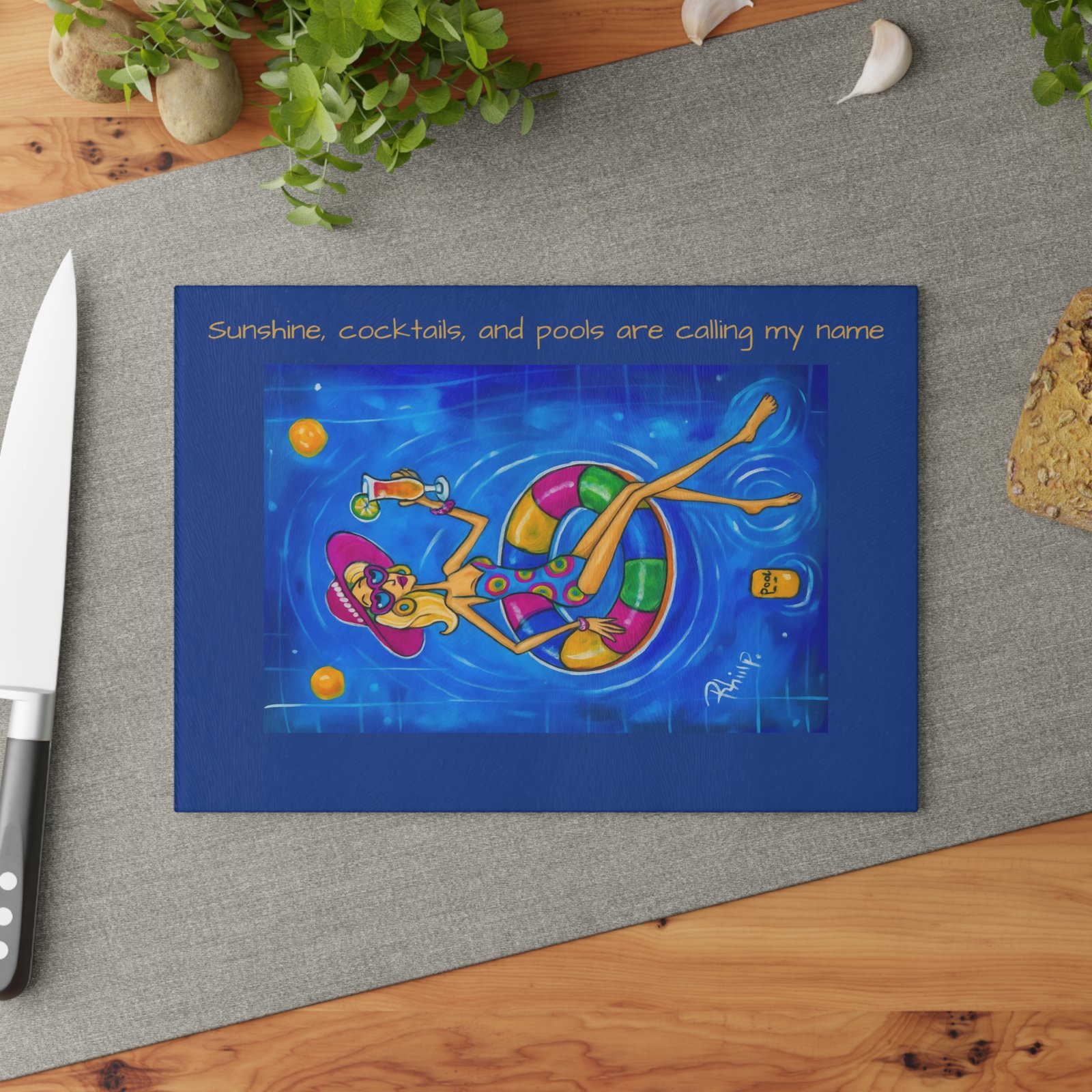 Copy of Fun Glass Cutting Board for Summer Sunshine, cocktails, and pools are calling my name - Perfect Gift for Friends, Kitchen Decor, Unique Cooking Gift, Wine Night Accessory - Image 4