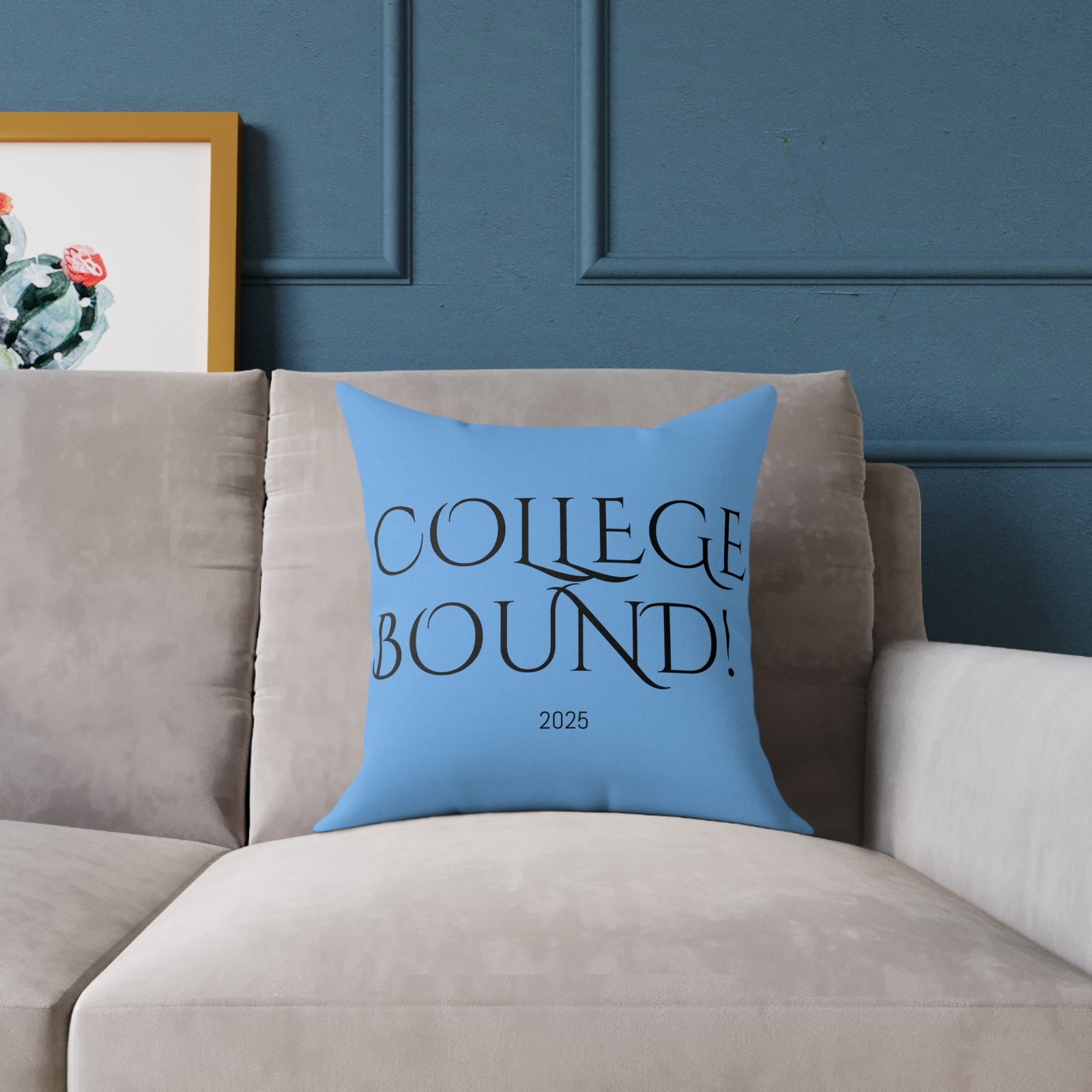 College Bound Square Poly Canvas Pillow, Decorative Pillow for your college bound , Fun Dorm Decor, Gift for Golf Enthusiasts, Bright Blue Golf Art - Image 3