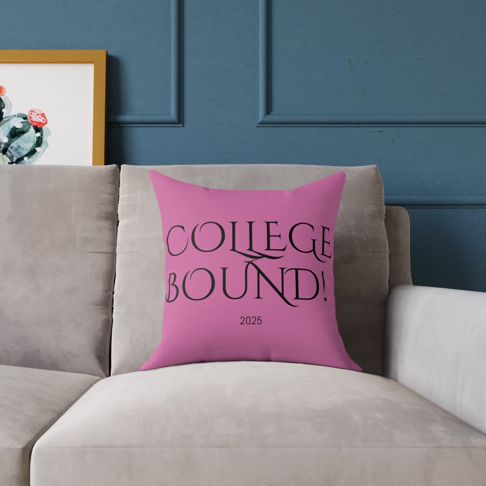 Copy of College Bound Square Poly Canvas Pillow, Decorative Pillow for your college bound , Fun Dorm Decor, Gift for Golf Enthusiasts, Bright Blue Golf Art - Image 3