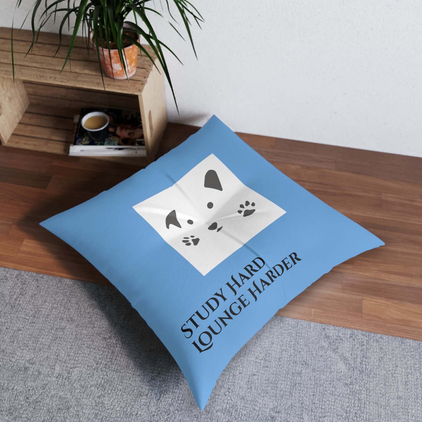 Copy of Cozy Tufted Floor Pillow - 'Study Hard, Lounge Harder', with the Gud Cat Decorative Cushion, Home Décor, Relaxation Gifts, Cozy Living Room Accent - Image 4