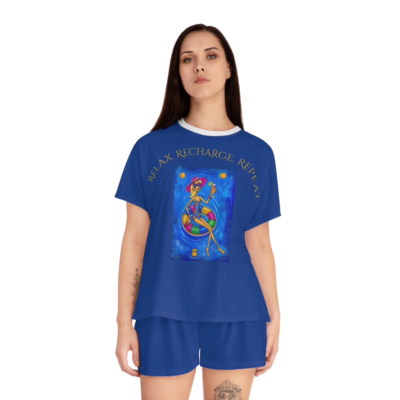 Short Pajama Set - Relax. Recharge. Repeat Women's PJ Set - Image 4