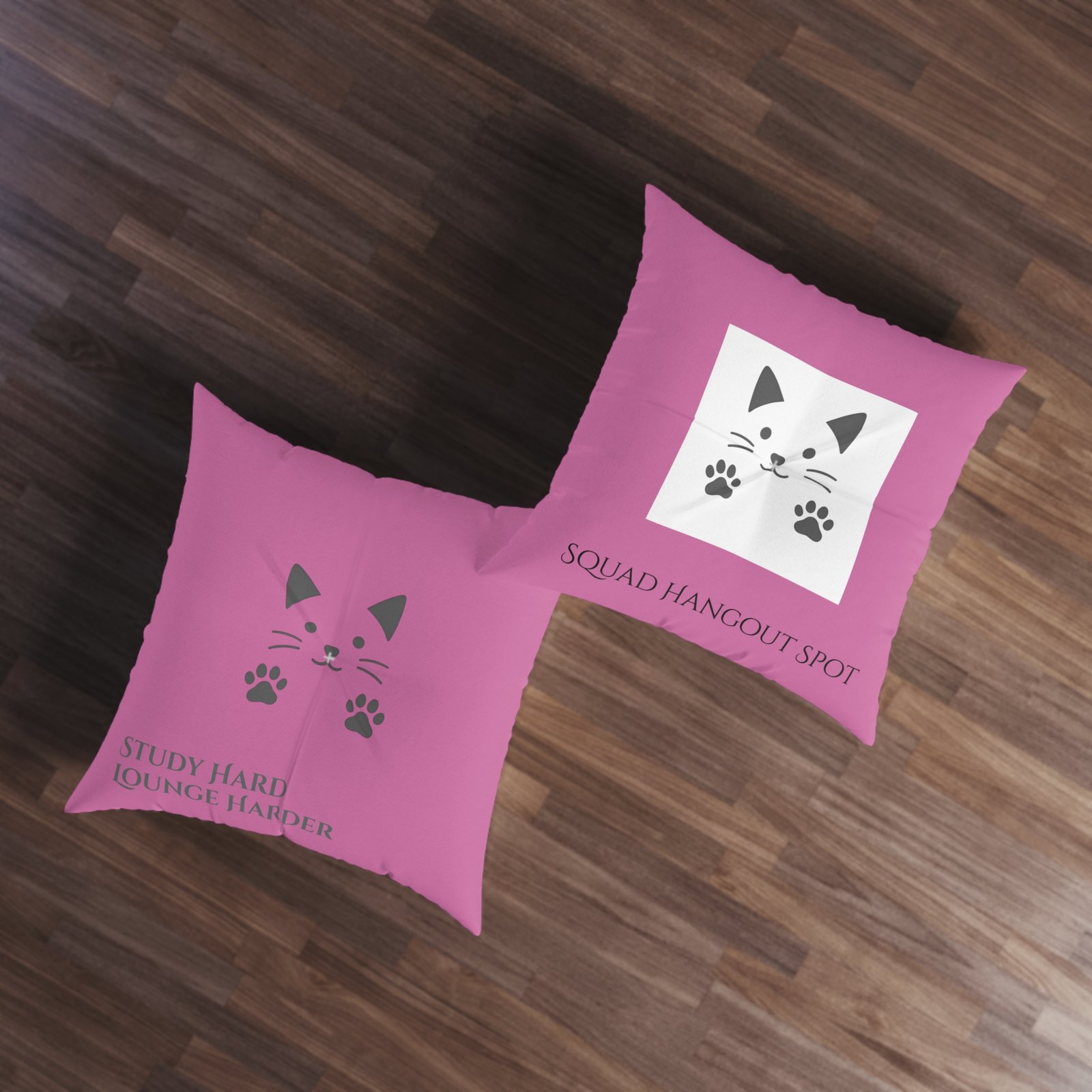 Cozy Tufted Floor Pillow - 'Study Hard, Lounge Harder', with the Gud Cat Decorative Cushion, Home Décor, Relaxation Gifts, Cozy Living Room Accent - Image 3