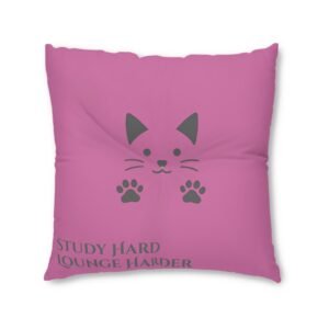 Cozy Tufted Floor Pillow - 'Study Hard, Lounge Harder', with the Gud Cat Decorative Cushion, Home Décor, Relaxation Gifts, Cozy Living Room Accent