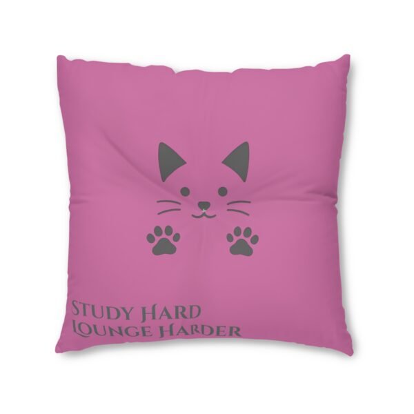 Cozy Tufted Floor Pillow - 'Study Hard, Lounge Harder', with the Gud Cat Decorative Cushion, Home Décor, Relaxation Gifts, Cozy Living Room Accent