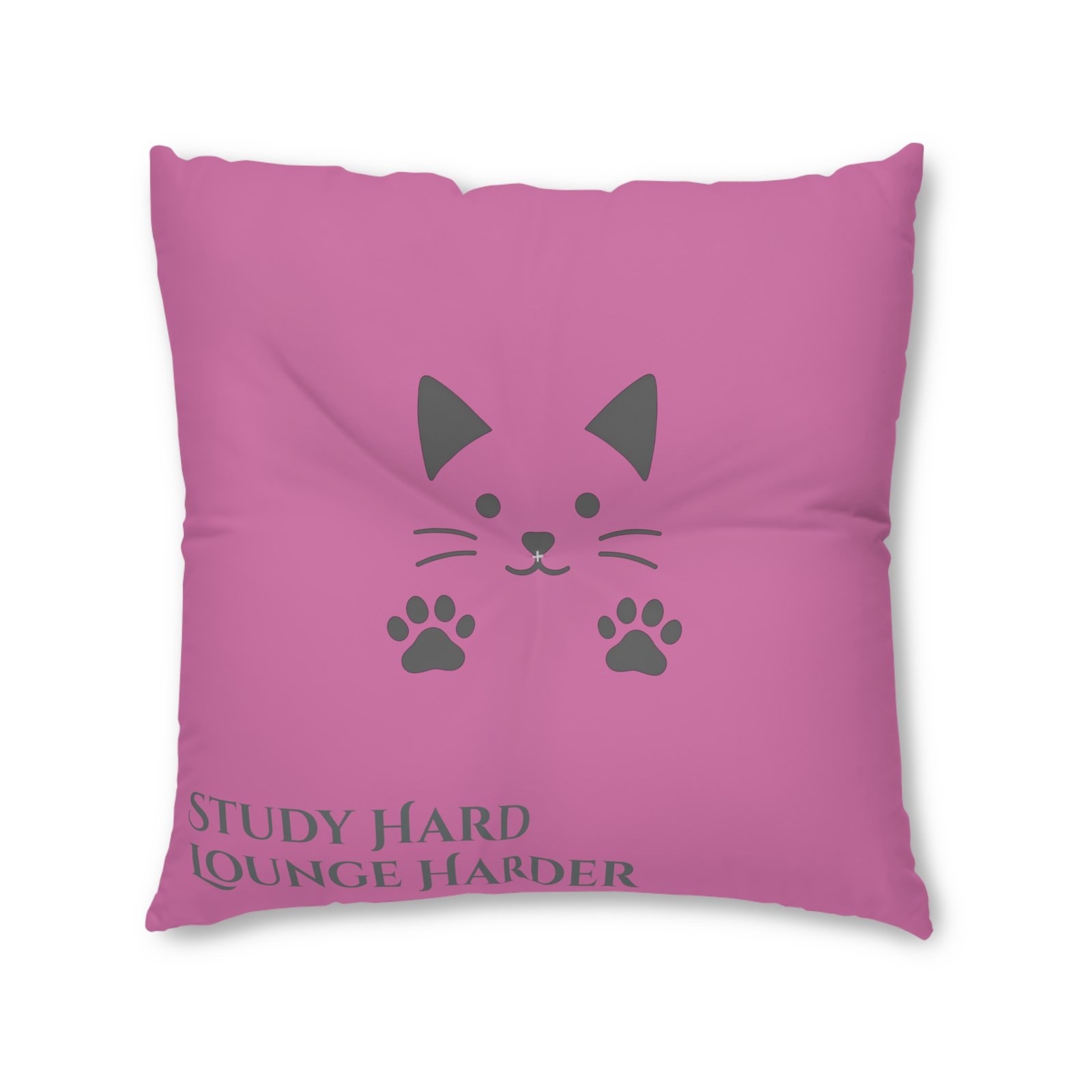 Cozy Tufted Floor Pillow - 'Study Hard, Lounge Harder', with the Gud Cat Decorative Cushion, Home Décor, Relaxation Gifts, Cozy Living Room Accent