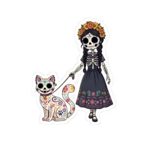 Cute Cat & Skeleton Kiss-Cut Stickers, Perfect for Day of the Dead, Halloween, Cat Lovers, Journals, Laptops, & DIY Projects
