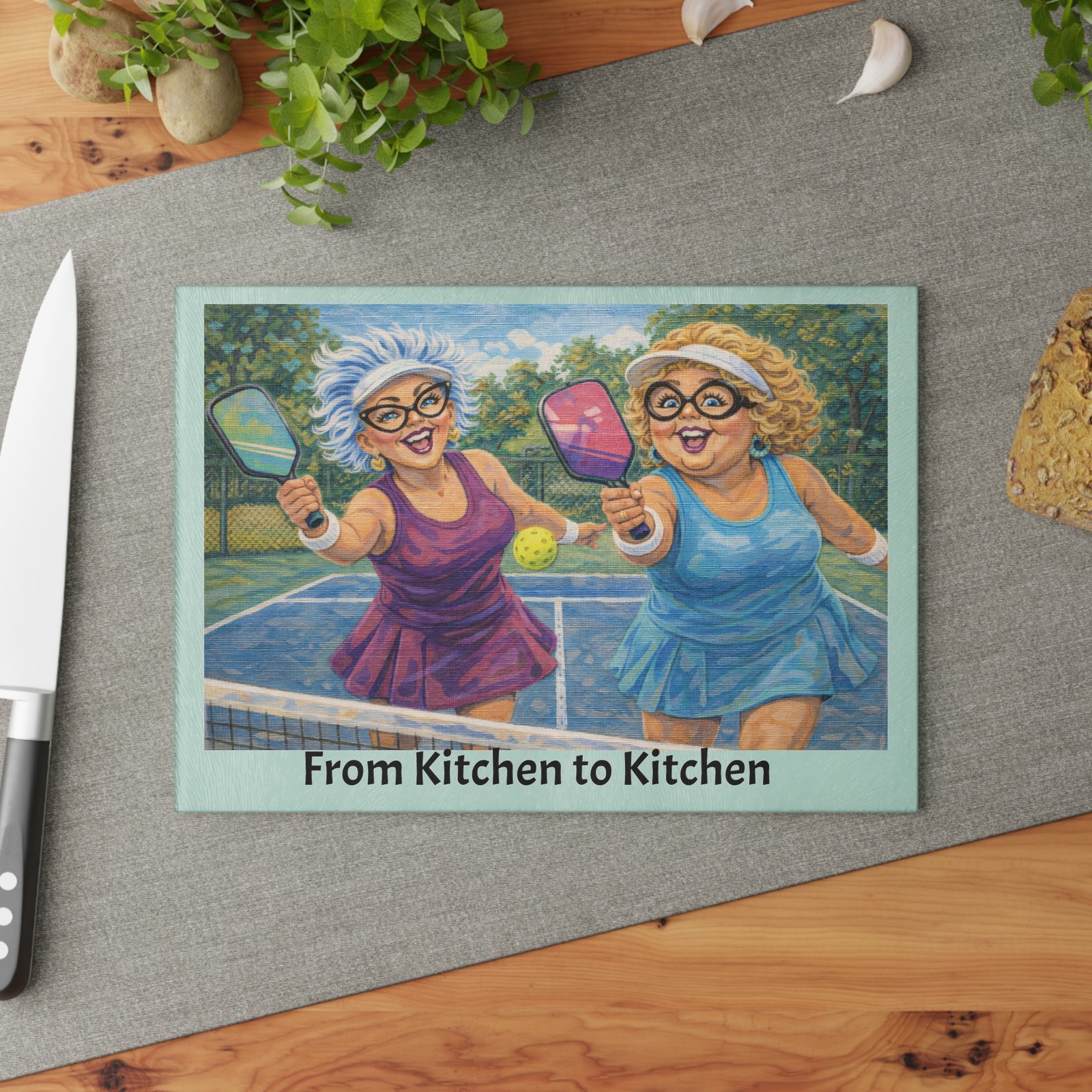 Pickleball Besties Glass Cutting Board — "From Kitchen to Kitchen” - Image 3